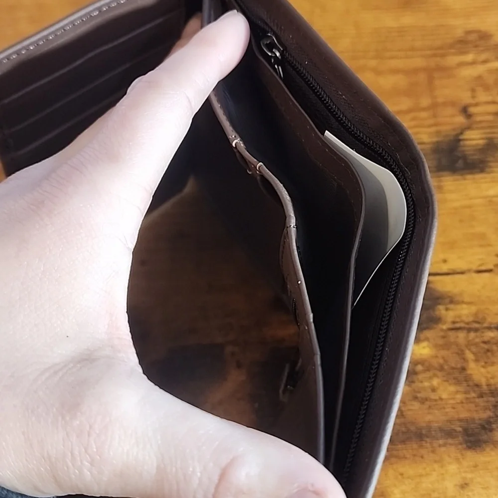 Men's Solid Color Genuine Leather Trifold RFID Blocking Zipper Coin Purse,